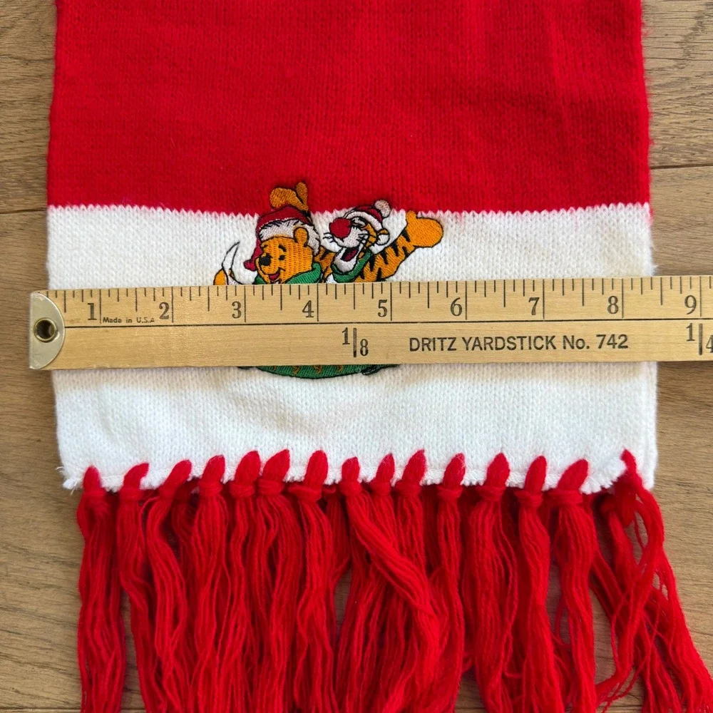 Vintage 1995 Disney Winnie the Pooh Tigger Knit Scarf Red White‎ Striped Holiday